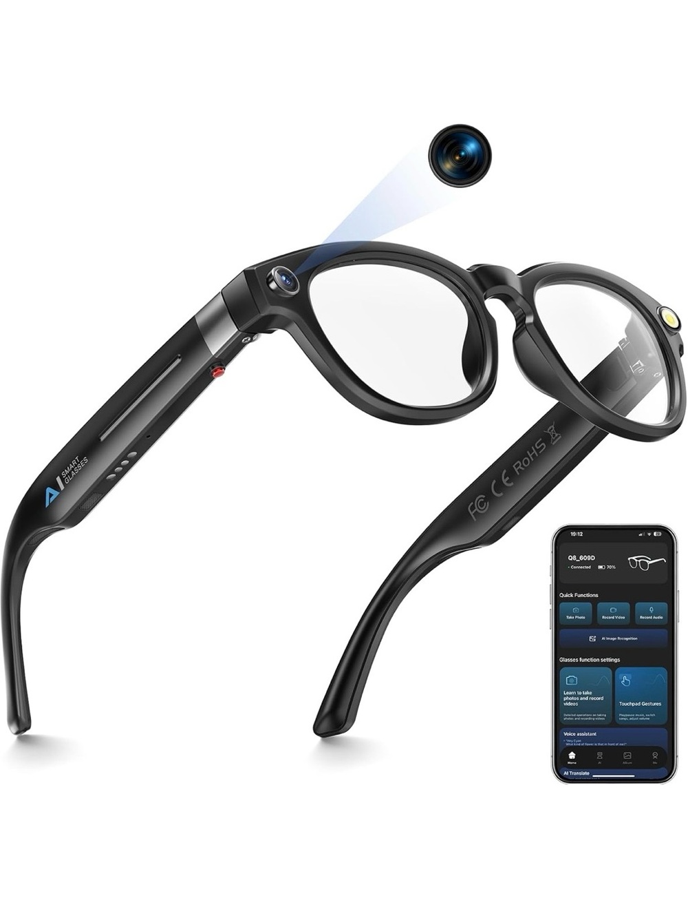 NWB Smart Camera Sunglasses with Bluetooth - Black